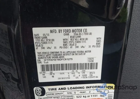 2013 Ford F-150 Platinum z USA, uszkodzony, nr VIN 1FTFW1ET9DFC61275